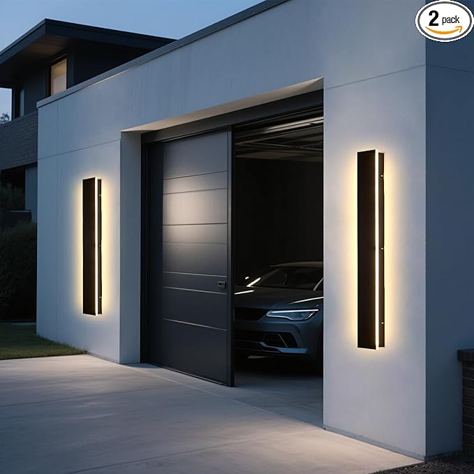 Modern Outdoor Lights - 3000K 47.3inch Linear Exterior Sconce Lighting Waterproof Wall Mount Black Led Long Wall Porch Light Fixture for House Garage Garden Front Door Patios(4.72 Inch Wide)
