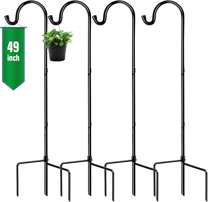 GOFORWILD Shepherd Hook 4 Pack Adjustable 49 inches Tall Made of Premium Metal for Garden Decor Plant Hanger Lantern Hook Solar Light Hanging 7014