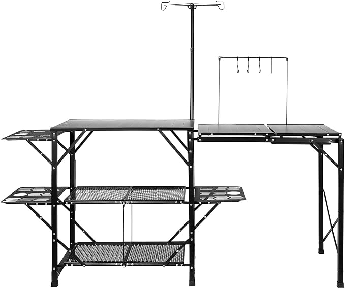 VEVOR Camping Kitchen Table with Sink Aluminum Folding Portable Outdoor Cook Station 2 Shelves &amp Carrying Bag for Picnic BBQ Beach Traveling