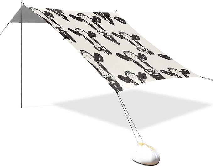 Cow Pattern Beach Tent Sun Shelter 9.2' x 10.5' Beach Canopy with 4 Sandbags 4 Stability Poles Sand Shovels - Tent Canopy for Beach Camping Fishing Picnics