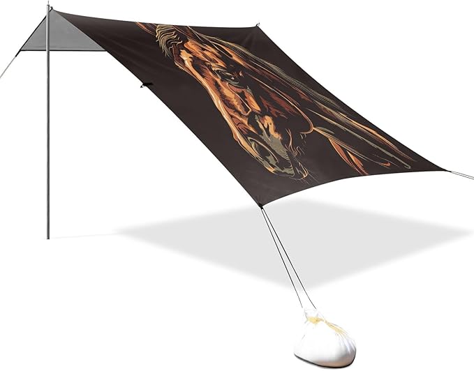 ALAZA Horse Portrait Beach Tent Sun Shelter UPF50+ Protection Beach Shade Canopy w/ 4 Sandbags for Outdoor Camping Fishing Backyard Fun Picnic 10x9 ft