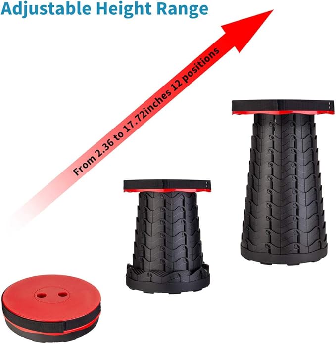 Boreeman Upgraded Folding Stool with Cushion Lightweight Yet More Sturdy with Load Capacity 400lbs Portable Collapsible Stool Retractable Stool for Camping Fishing Hiking BBQ (Red)