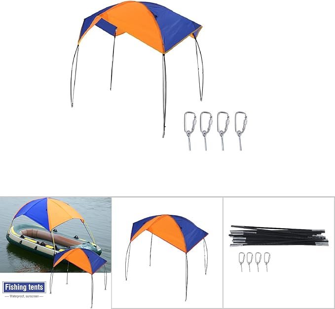 Qiilu Fishing Canopy 24 Persons Boat Sun Shelter Sailboat Awning Cover Fishing Canopy Tent Sun Shade Compatible with Water Boating Activity (4 Persons)