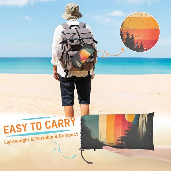 Mountain Beach Blanket Sandproof Beach Mat 68 x 59 Waterproof Quick Drying Sand Free Mat with 4 x Ground Spikes for Outdoor Travel Camping Hiking Cool