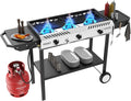 ROVSUN 3 Burner Outdoor Propane Gas Stove with Ignition Regulator &amp Side Shelves 225000 BTU Rolling Gas Stove Outdoor Cooker for Backyard Patio Cooking Home Camping Brewing Canning Turkey Fryin