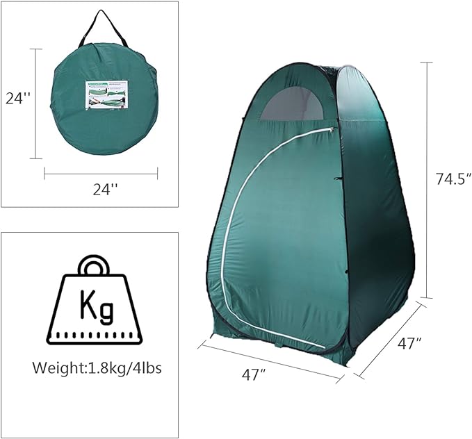 Camping Shower Tent Portable Outdoor Pop-up Toilet Dressing Fitting Room Privacy Shelter Tent Army Green (3.94 x 3.94 x 6.23)'
