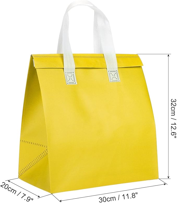PATIKIL Insulated Take Away Bags 25 Pcs Insulation Cooler Bag Grocery Thermal Bags 11.8 x 7.9 x 12.6 Inch for Hot Cold Frozen Food Delivery Yellow