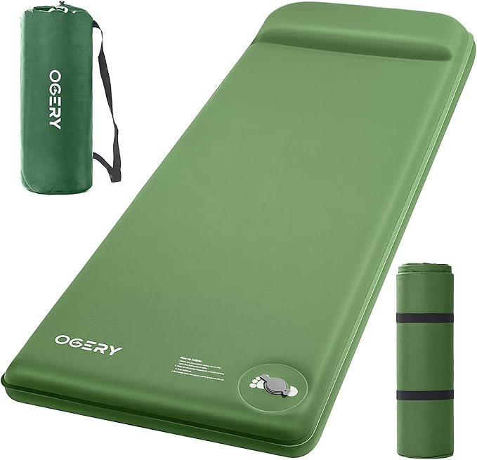 OGERY Self-Inflating Sleeping Pad with Built-in Foot Pump 3 Memory Foam Camping Mattress for Side Sleepers Quiet &amp Insulated Sleeping Mat Camping Essential Gear for Car Tent Camping