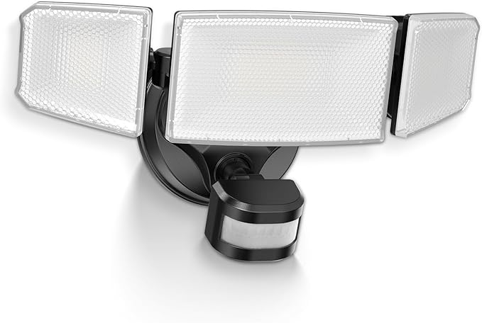 ALUSSO LED Security Lights Motion Sensor 120V 60W 6000LM 3 Modes Flood Lights Outdoor Motion Sensor 3CCT 3 Heads Outdoor Security Light Wet Location Use for House Garage Yard Walkway Black