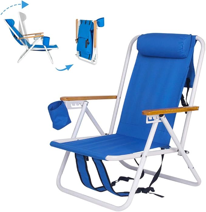 DUPOINT Portable Backpack Beach Chair Patio Folding Lightweight Camping Chairs Outdoor Garden Park Pool Side Lounge Chair with Cup Holder