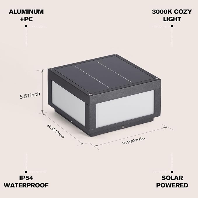 9.84 Solar Post Lights 3000K LED Solar Pillar Lights Outdoor IP54 Waterproof Outdoor Lamp Post Light Dusk to Dawn Column Lighting for Posts Fence Outside Entrance Yard Patio Driveway