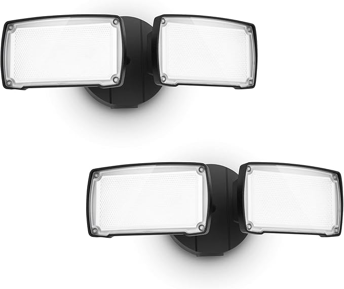 UME 2-Pack 19W Dusk to Dawn LED Security Light Outdoor 2 Adjustable Head 2000LM 5000K IP65 Waterproof Super Bright Flood Light with Photocell for GarageYardExteriorEntryway(Black)
