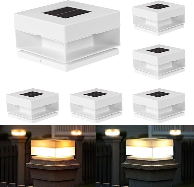Solar Post Cap Lights50 Lumem Brightness2 Modes Warm White/Bright White Outdoor Fence Post Cap Light Garden Decor Lithium Battery Powered Lighting Fits for 4x4 5x5 Wooden Posts 4x4 5x5 Vinyl Posts