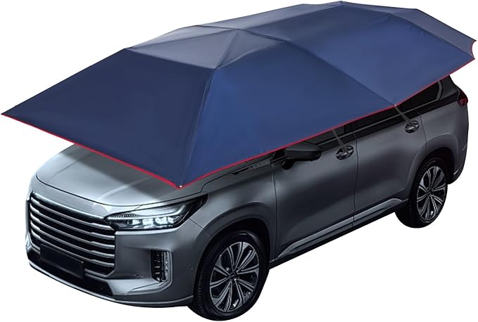 Semi-Automatic Car Canopy Tent 13.78x7.2ft Folding Sun Protection Car Awning Cover Removable Carport Umbrella Portable Universal Auto Shading Protection for Sedan SUV Parking Outdoors (Navy Blue)