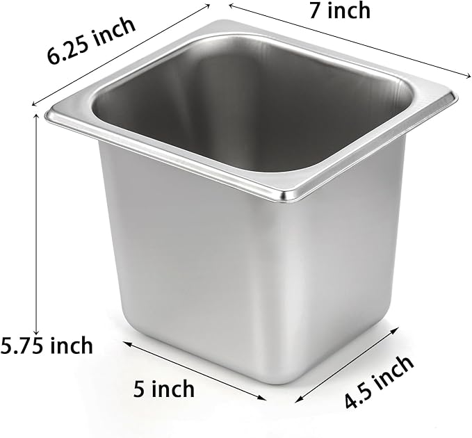 TOPZEA 6 Pack Hotel Pans 1/6 Size 6 Deep Stainless Steel Steam Table Pan Commercial Heavy Duty Catering Pan for Buffet Serving Food Prep Salad &amp Ice Cream Bar Restaurant Dishwasher Safe