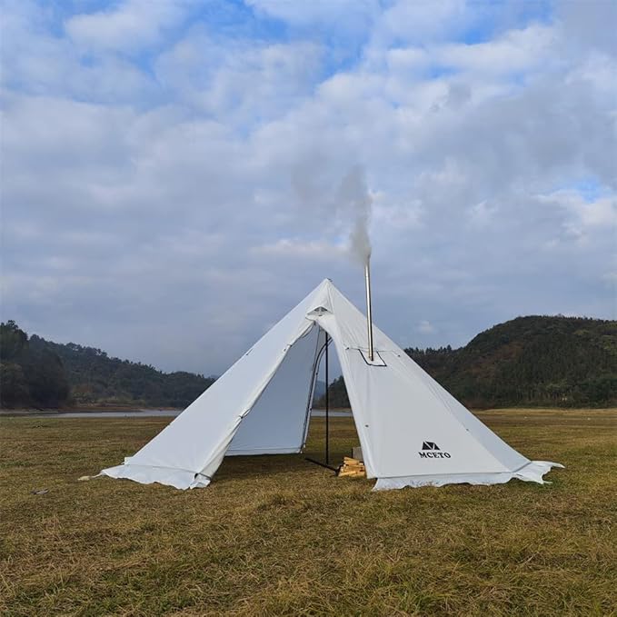 Tipi Hot Tent with Fire Retardant Stove Jack for Flue Pipes 5~8 Person Teepee Tents for Family Team Outdoor Backpacking Camping Hiking