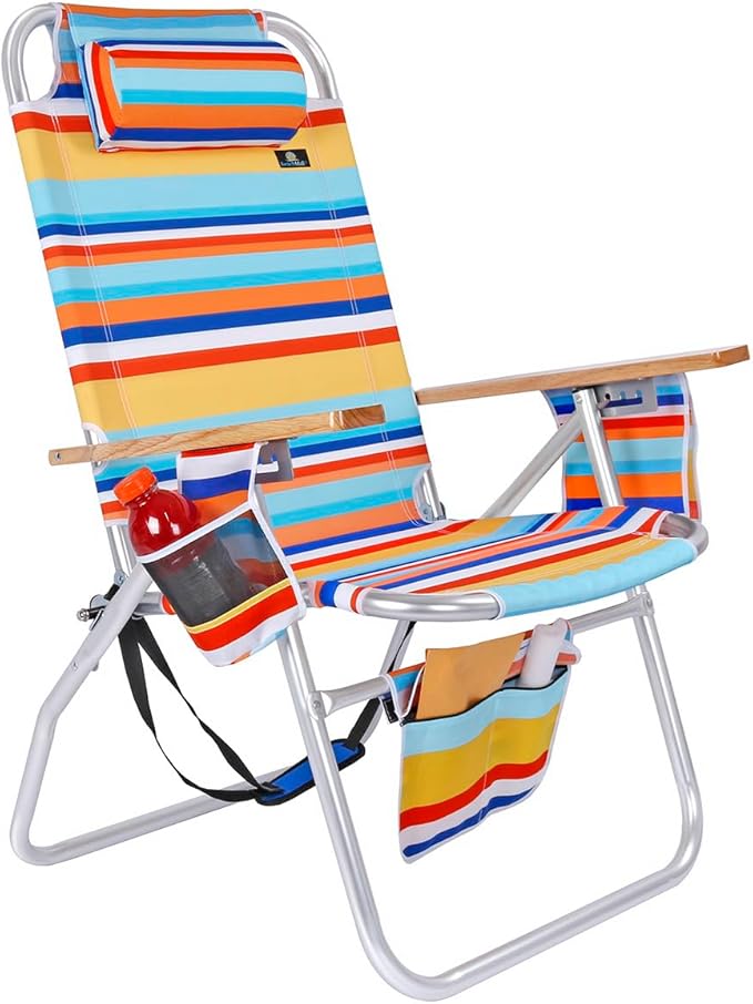 Large Heavy Duty Beach Chair for Big &amp Tall Adults 300 lbs Capacity Aluminum Tubing - 4 Reclining Positions