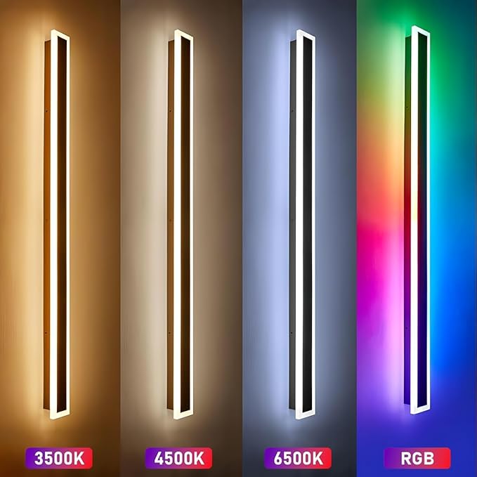 Outdoor RGB Wall Lights 31.5inch RGB/Warm/White Dimmable Modern Led Wall Lighting IP65 Waterproof Long Wall Sconce with Remote and APP Control for Outdoor/Indoor Party Gathering