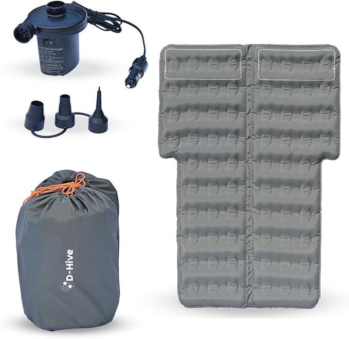 D-Hive Unbeatable Durability SUV Air Mattress for Car Camping Durable Extra Thick 300D Oxford Fabric Quick Easy Set-Up w/Electric Pump Car Bed Mattress Mattress for SUV Air Mattress