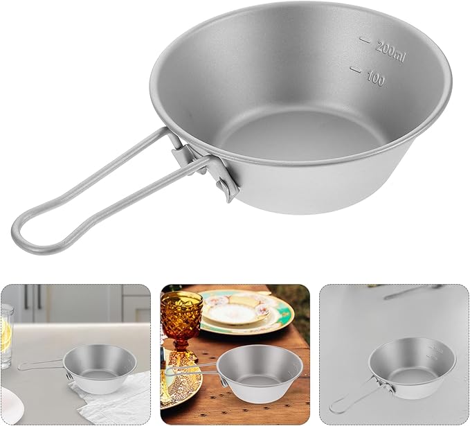 Camping Bowl Handle Titanium Folding Bowl for Outdoor Hiking Soup Dish for Travel