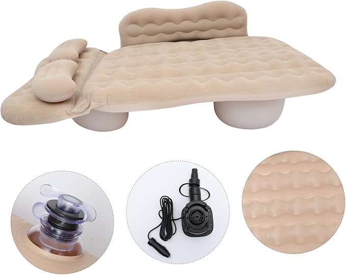 1Set Inflatable Car Mattress for Travel Flocking Air Bed for Back Seat Easy Installation Comfortable Sleeping Pad with Ergonomic Neck Pillow for Suvs and Trucks