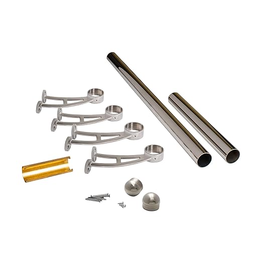 Outwater 2 Diameter x 12 Feet Long Stainless Steel Bar Mount Foot Rail Kit – Polished Chrome Finish with Domed End Caps