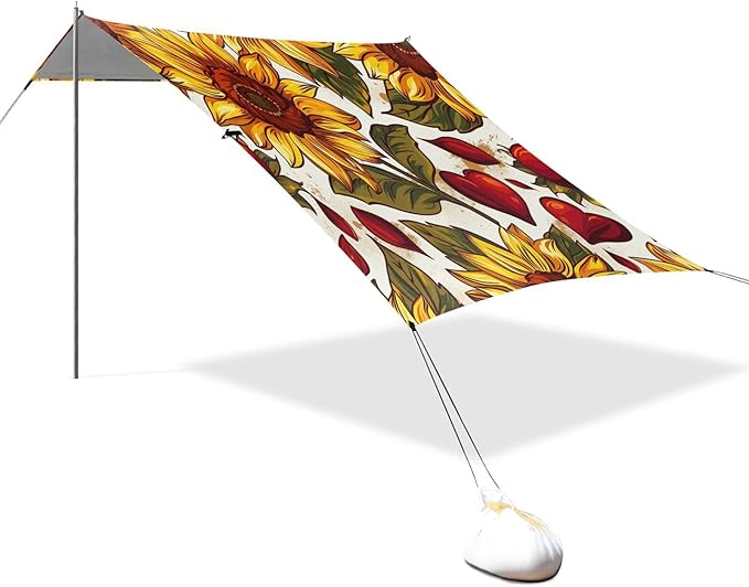 ALAZA Sunflower Red Heart Beach Tent Sun Shelter UPF50+ Protection Beach Shade Canopy w/ 4 Sandbags for Outdoor Camping Fishing Backyard Fun Picnic 10x9 ft