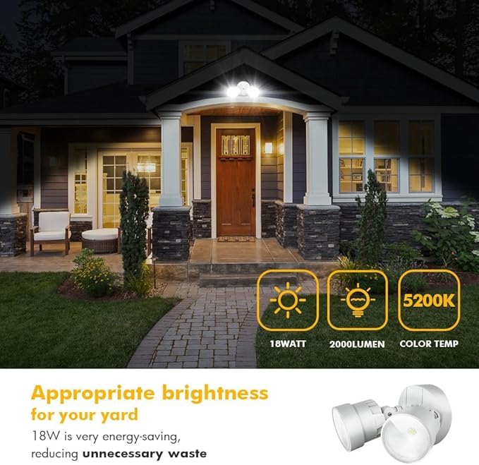 LUTEC P6221W 2000 Lumen 18 Watt 28 LED Dual-Head Flood Light Outdoor Waterproof Exterior Security Wall Light for Patio GardenYard-White