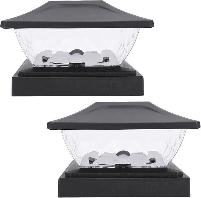 2 Pack Solar Post Light with Unique Frameless Water Wave Design Weatherproof Deck Fence Cap Light for Patio Porch Ideal for Outdoor Lighting (Black)