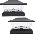 2 Pack Solar Post Light with Unique Frameless Water Wave Design Weatherproof Deck Fence Cap Light for Patio Porch Ideal for Outdoor Lighting (Black)