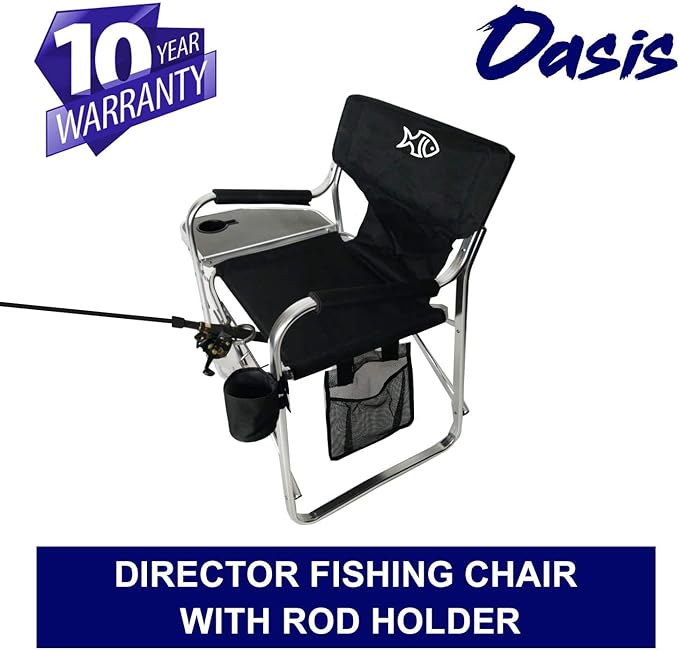 Oasis Premium Director Fishing Chair with Rod Holder - Folding Aluminum Chair