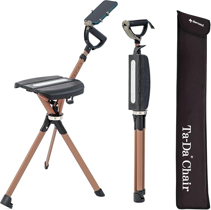 STEP2GOLD Ta-Da Chair Series 2 PRO MAX - Walking Cane with Seat Sturdy Foldable Stool Supports 400 lb Lightweight Aluminum Walking Stick with Chair Anti-Slip Ideal for Hiking &amp Outdoors (Black
