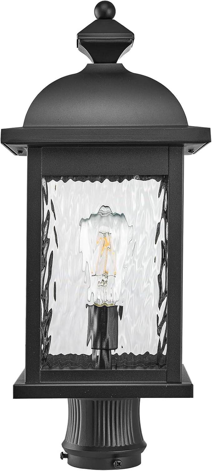 Outdoor Post Lights 21 Inch Height Large Size Lamp Post Outdoor Lighting Black Porch Lights Outdoor Pillar Lantern with Water Ripple Glass for Garden Backyard Walkway and Pathway