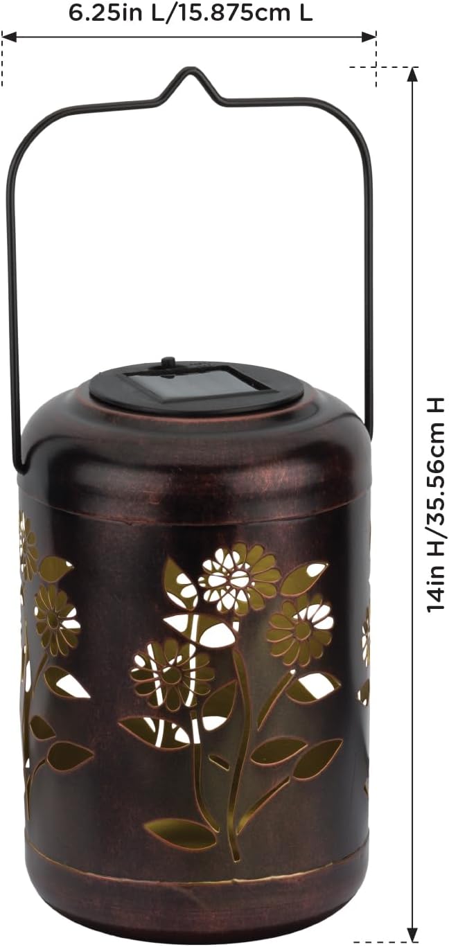 Regal Art &amp Gift Solar Flower Shadow Lantern Outdoor Waterproof Garden Décor Ideal Gift for Women Mom Grandma – Hanging Metal Solar Lights for Yard Patio Backyard Porch Gold