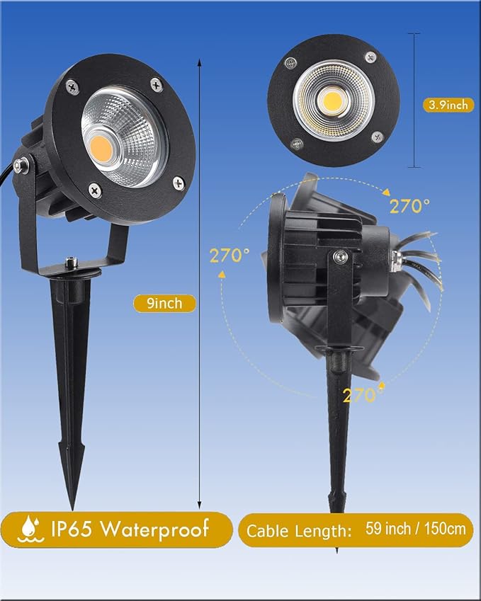 20W LED Landscape Lighting Outdoor Spotlight 120V AC Waterproof Yard Spot Lights Outdoor with Stake for Tree Flag Lights 3000K Warm White Lawn Decorative Lamp with US 3-Plug in (2 Pack)