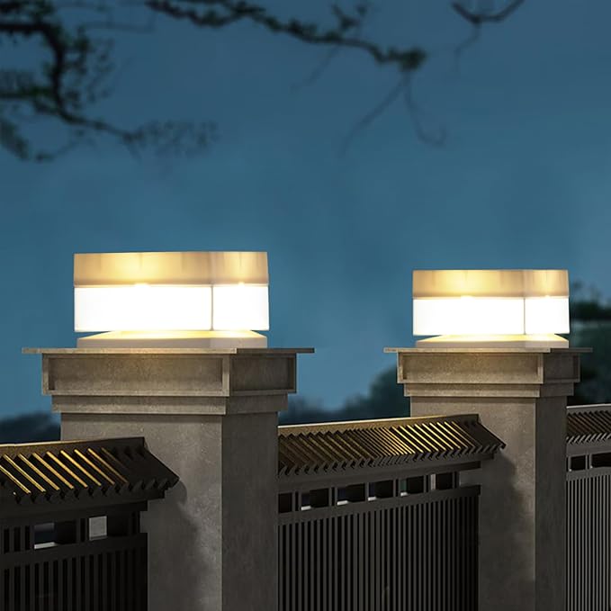 Solar Post Cap Lights50 Lumem Brightness2 Modes Warm White/Bright White Outdoor Fence Post Cap Light Garden Decor Lithium Battery Powered Lighting Fits for 4x4 5x5 Wooden Posts 4x4 5x5 Vinyl Posts
