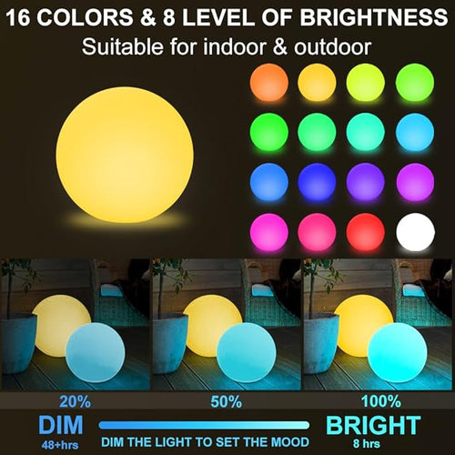16-inch LED Globe Orb Light Rechargeable Glowing Ball Light w/Remote Dimmable RGB Color Changing Glowing Orb for Kid Adult Waterproof Light Up Ball Night Light Mood Lamp for Home Garden Patio Party