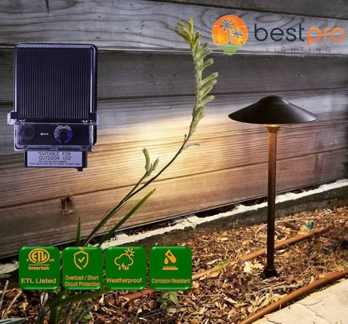 150W Watt AC to 12V Volt LED &amp Halogen -120V Volt Low Voltage Landscape Lighting Indoor/Outdoor Weatherproof Transformer Electric Power Pack with Photocell Sensor - Black Case