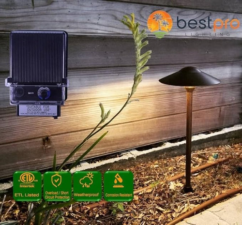 150W Watt AC to 12V Volt LED &amp Halogen -120V Volt Low Voltage Landscape Lighting Indoor/Outdoor Weatherproof Transformer Electric Power Pack with Photocell Sensor - Black Case