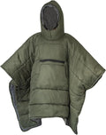 Portable Self-Folding Cotton Blanket Camping Warm Poncho Sleep Bag Outdoor Warm Wearable Cloak with Large Pockets