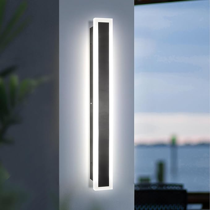 23.6In Outdoor Wall Sconces Black Modern Exterior Wall Light Fixtures for House 3CCT Dimmable IP65 Waterproof Long Outside Wall Light for Garage Doorway PatioStairway
