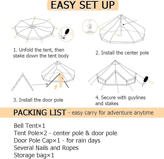 Backpacking Bell Tent with Top Stove Jack for All Year Living 300D Oxford Waterproof Yurt Tents House for Camping Glamping Parties Outdoor Events-13/16.4FT