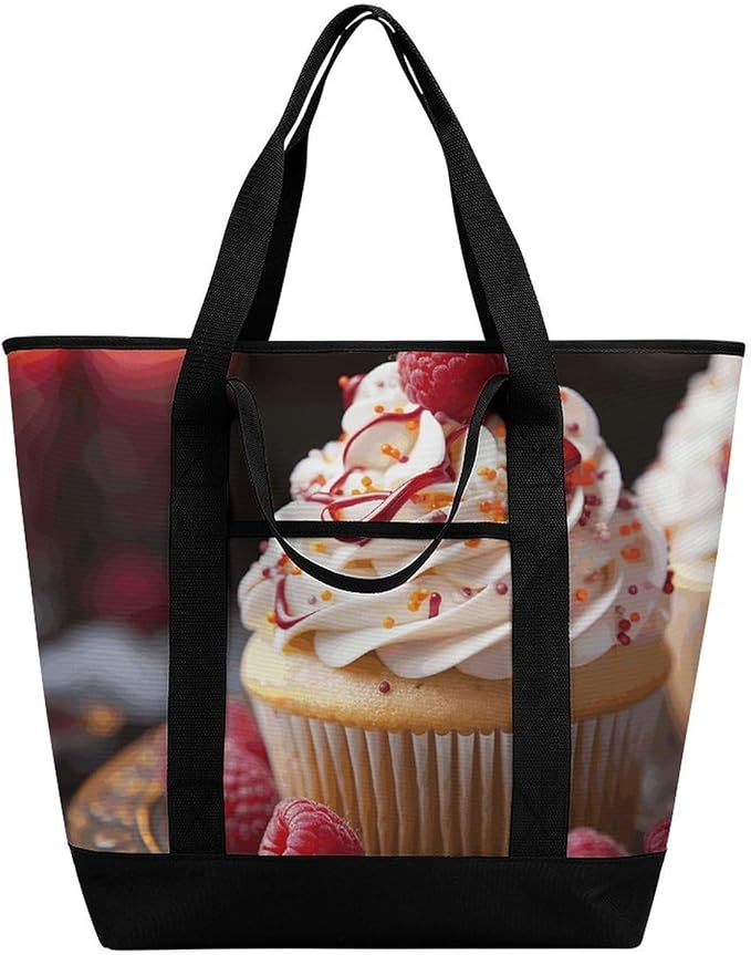 Insulated Shopping BagLarge Reusable Cooler Bags Cupcake Dessert Printed Foldable Shopping BagTravel Waterproof Shoulder Bag