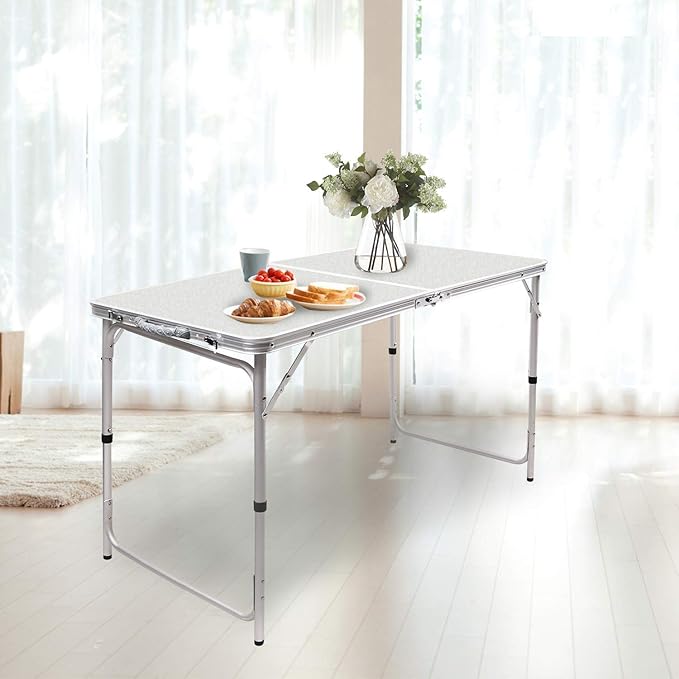 RedSwing 4ft Aluminum Camping Table 48x24 Inch Portable Folding Table with Adjustable Height Lightweight for Outdoor Picnic Beach BBQ Camping &amp Indoor Use