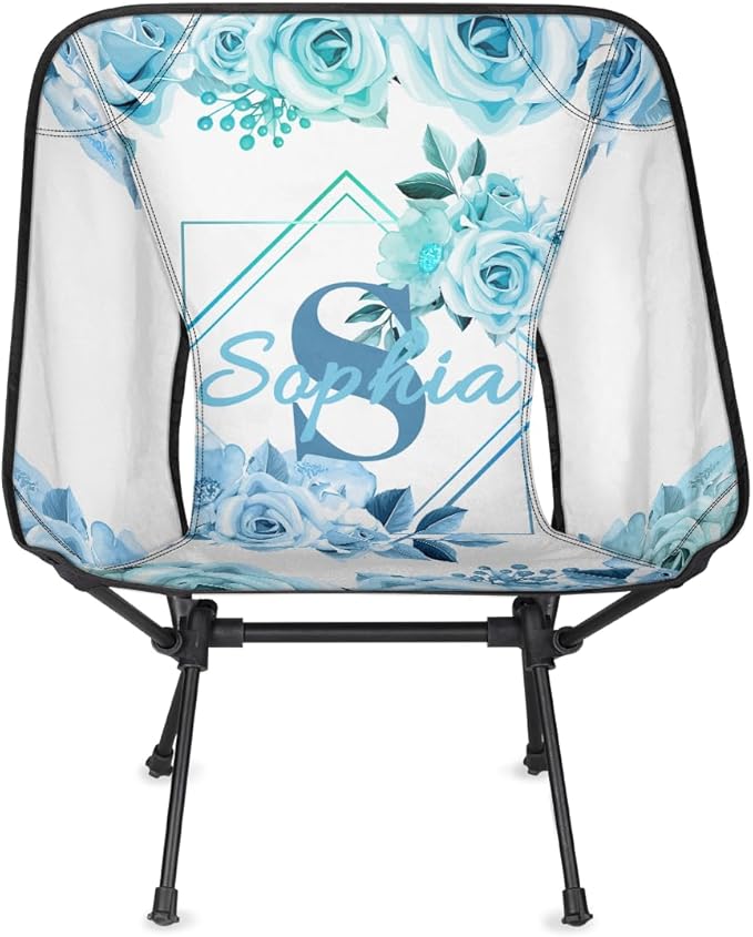 Camping Chair Personalized Backpacking Chair Lightweight Portable Folding Customized Name Chairs for Beach Sport Hiking (Sky Blue)