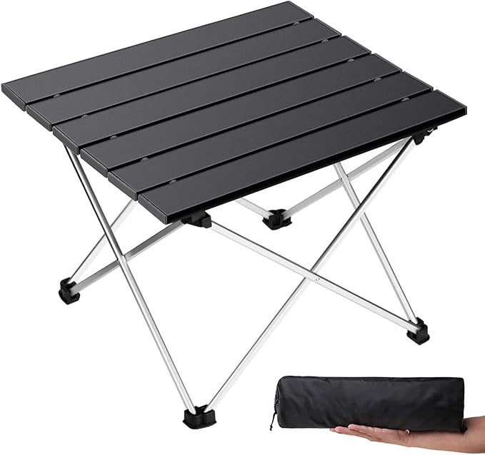 Grope Portable Camping Table with Aluminum Table Top Folding Beach Table Easy to Carry Prefect for Outdoor Picnic BBQ Cooking Festival Beach Home (Black-L)