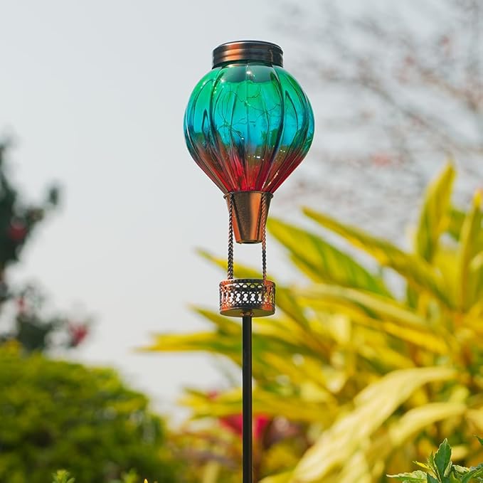Solar Garden Lights Outdoor Waterproof with Hot Air Balloon Led Garden Lights Outdoor Solar Landscape Stake Light Decor for Outside Pathway Walkway Yard Patio