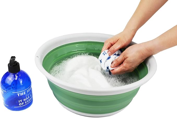 SAMMART 7.5L Set of 2 Collapsible Tub - Foldable Dish Tub - Portable Washing Basin - Space Saving Plastic Washtub (Grey + Dark Sea Green)