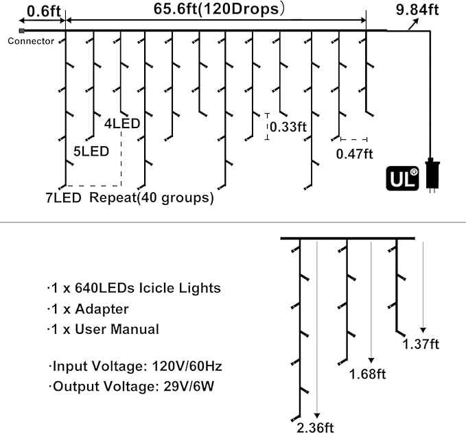 66ft Orange Halloween Lights Outdoor 640LED Icicle Lights for Outside Indoor Twinkle Christmas Light with Connectable Clear Wire 8 Modes Timer Waterproof for House Party Tree Holiday Yard Patio Decor