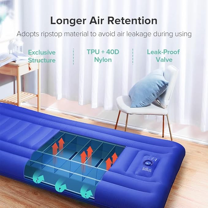 Sleeping Pad for Camping Extra Thickness 5.5 Inch Ultralight Inflatable Sleeping Mat with Pillow Built-in Foot Pump Compact Waterproof Camping air Mattress for Backpacking Hiking Traveling (Single)